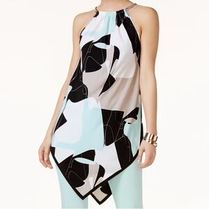 Alfani Black and Mint Abstract Halter Top
